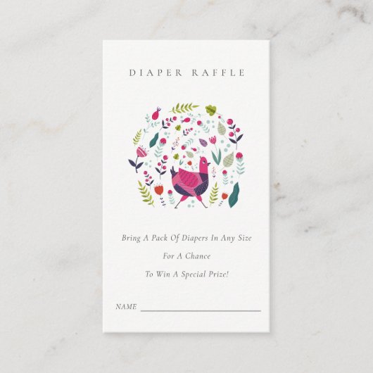 フォークファームフローラバーディおむつラッフルベビーシャワー エンクロージャーカード (正面)