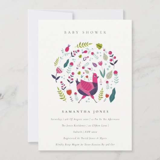 フォークファームフローラバーディ写真ベビーシャワー招待状 サンキューカード (正面)