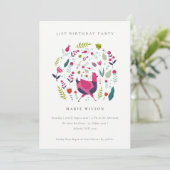 フォークファームフローラバードエイジ誕生日招待状 サンキューカード (スタンド正面)