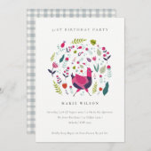 フォークファームフローラバードエイジ誕生日招待状 サンキューカード (正面/裏面)