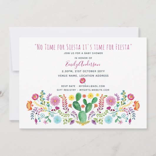 フォークフィエスタベビーシャワー招待状ウォーターカラーサッティ 招待状 (正面)