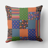 フォークフェイクアートパッチワーク、フローラ、ポルカ、チェック クッション (裏面)