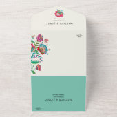 フォークフラワーズボホターコイズフィエスタ結婚ズ オールインワン招待状 (外側)