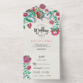 フォークフラワーズボホターコイズフィエスタ結婚ズ オールインワン招待状 (内側)