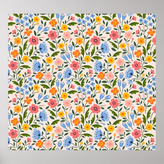 フォークフローラカラフル：小パターン ポスター (正面)