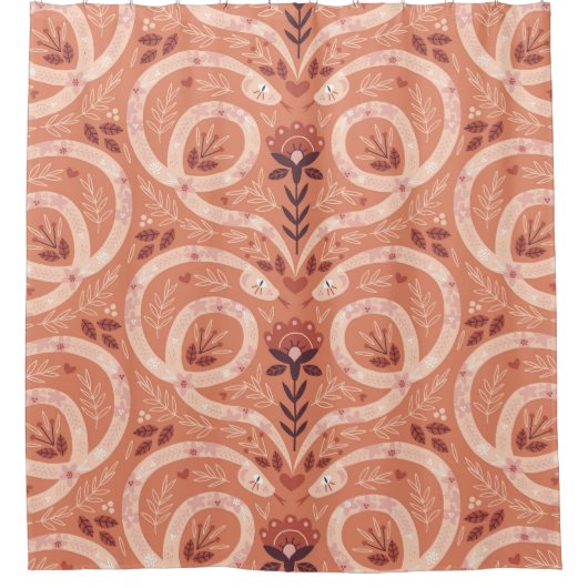 フォークフローラスネーク：対称ヴィンテージ シャワーカーテン (正面)