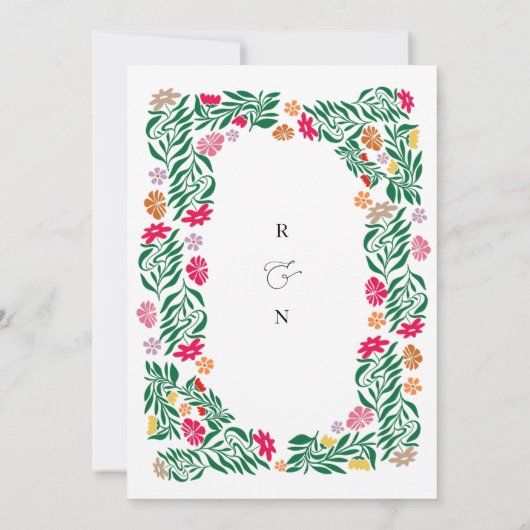 フォークフローラフレーム結婚式招待状 招待状 (裏面)