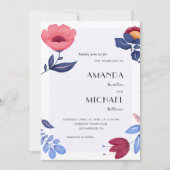 フォークフローラヴィンテージカラフル結婚植物薬 招待状 (正面)