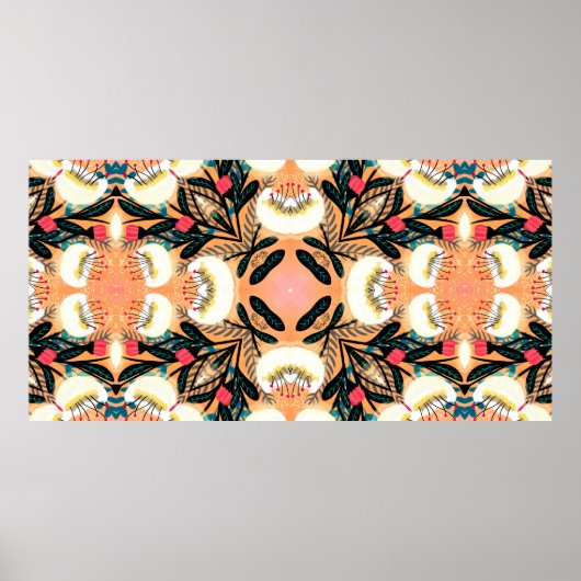 フォークフローラ対称シームレスパターンハンドペイント ポスター (正面)