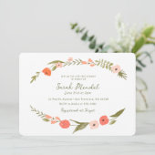 フォークフローラ手書きピンクグリーンブライダルシャワー 招待状 (スタンド正面)