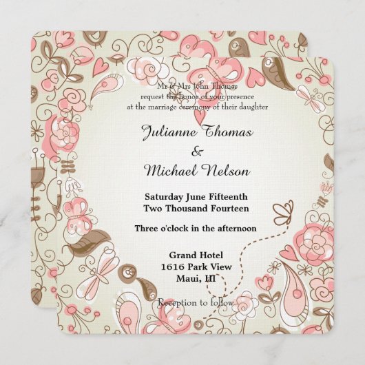 フォークフローラ結婚ウィムシー 招待状 (正面/裏面)