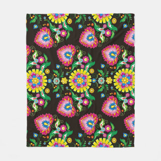 フォークフローリッシュパターン：レトロカラフルタイル フリースブランケット