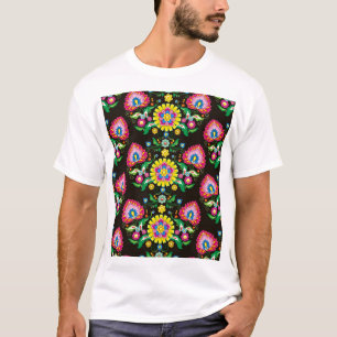 フォークフローリッシュパターン:レトロカラフルタイル Tシャツ