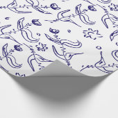 フォークブルーバラスケッチシームレスパターン ラッピングペーパー (角)