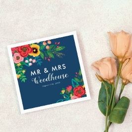 フォークブーケ – Blue Boho Mr 結婚 & Mrs. スタンダードカクテルナプキン