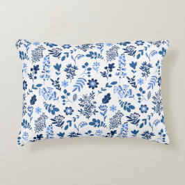 フォークモダンアートボタニカルフローラプリントブルーホワイト アクセントクッション
