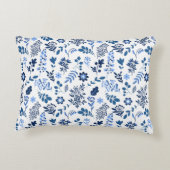 フォークモダンアートボタニカルフローラプリントブルーホワイト アクセントクッション (裏面)
