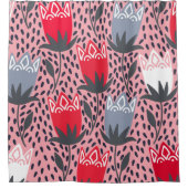 フォークモダンフラワーピンクグレーホワイトカントリー シャワーカーテン (正面)