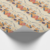 フォークモノグラムのアートクリスマスディアツリーズブルーレッド ラッピングペーパー (角)