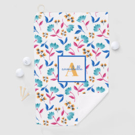 フォークモノグラムのアートフローラルパターン ゴルフタオル