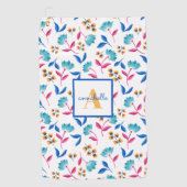 フォークモノグラムのアートフローラルパターン ゴルフタオル (正面)