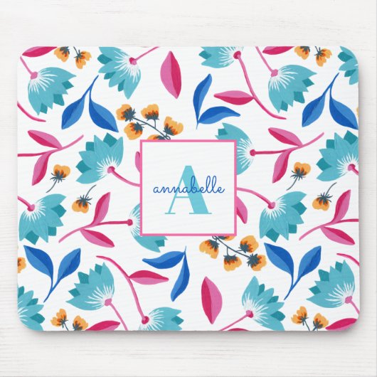 フォークモノグラムのアートフローラルパターン マウスパッド (正面)