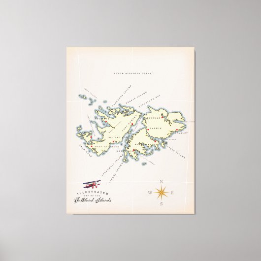フォークランド諸島のイラスト地図 キャンバスプリント (正面)