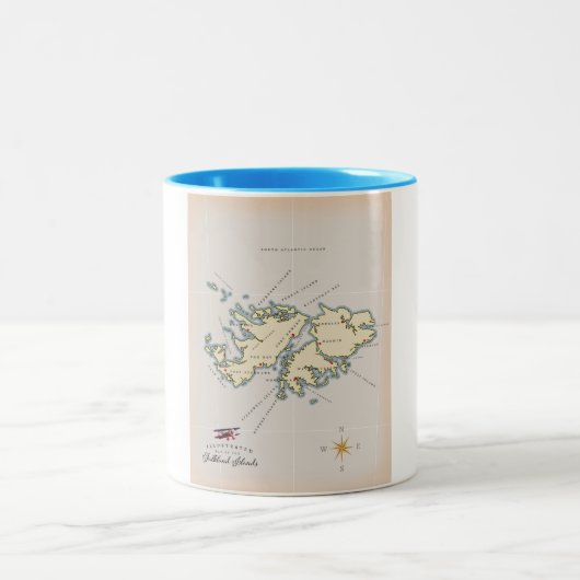 フォークランド諸島のイラスト地図 ツートーンマグカップ (中央)