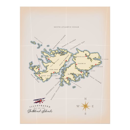 フォークランド諸島のイラスト地図 フォトプリント            (正面)