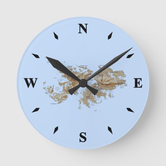 フォークランド諸島の地図時計 ラウンド壁時計 (正面)