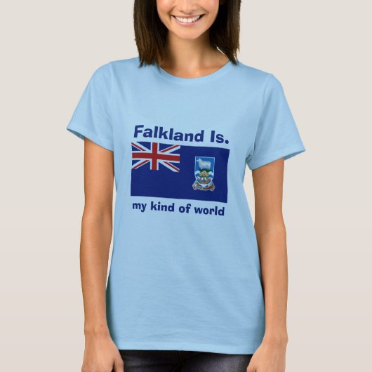 フォークランド諸島の旗+地図+テキストTシャツ Tシャツ (正面)