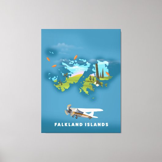 フォークランド諸島 イラスト風地図 キャンバスプリント (正面)