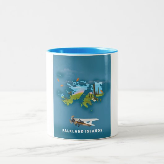 フォークランド諸島 イラスト風地図 ツートーンマグカップ (中央)