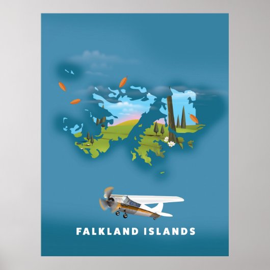フォークランド諸島 イラスト風地図 ポスター (正面)