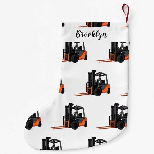 フォークリフトの漫画イラストレーション スモールクリスマスストッキング (裏面)