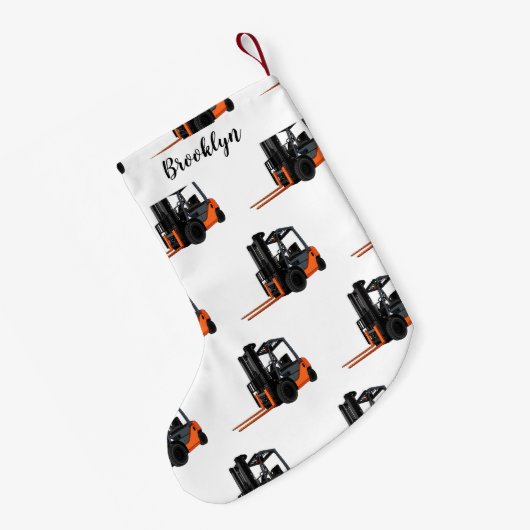 フォークリフトの漫画イラストレーション スモールクリスマスストッキング (裏面 (吊り時))