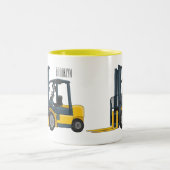 フォークリフトの漫画イラストレーション ツートーンマグカップ (中央)