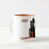 フォークリフトの漫画イラストレーション ツートーンマグカップ (正面左)