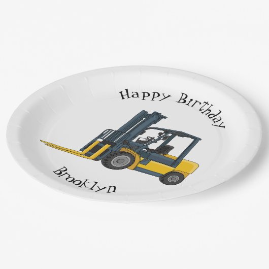 フォークリフトの漫画イラストレーション ペーパープレート (アングル)