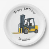 フォークリフトの漫画イラストレーション ペーパープレート (正面)