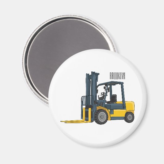 フォークリフトの漫画イラストレーション マグネット (正面/裏面)