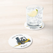 フォークリフトの漫画イラストレーション ラウンドペーパーコースター (インサイチュ)