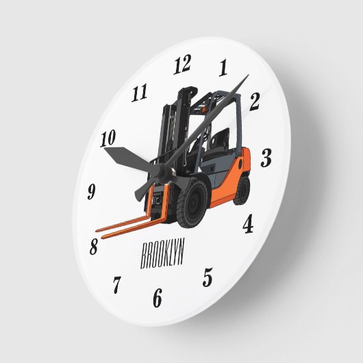 フォークリフトの漫画イラストレーション ラウンド壁時計 (傾斜)