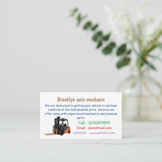 フォークリフトの漫画イラストレーション 名刺 (スタンド正面)