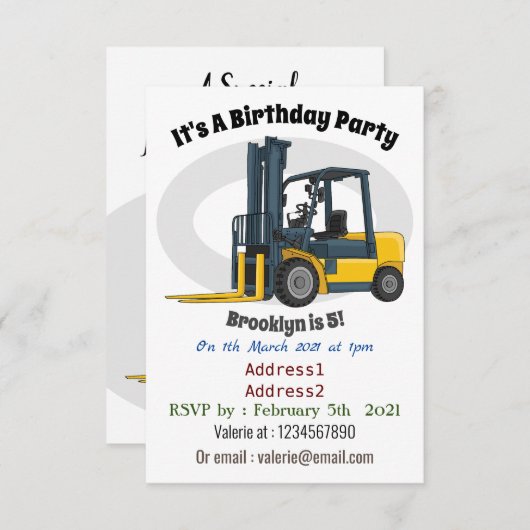 フォークリフトの漫画イラストレーション 招待状 (正面/裏面)
