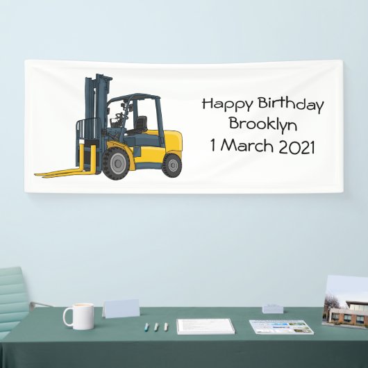 フォークリフトの漫画イラストレーション 横断幕 (トレードショー)