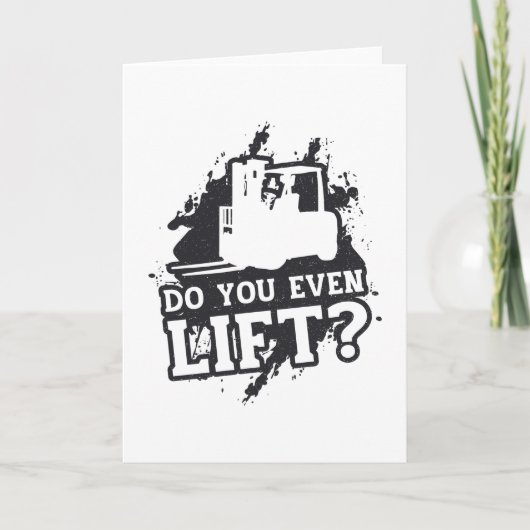 フォークリフトの運転者がフォークリフトのギフトを持ち上げる カード (正面)