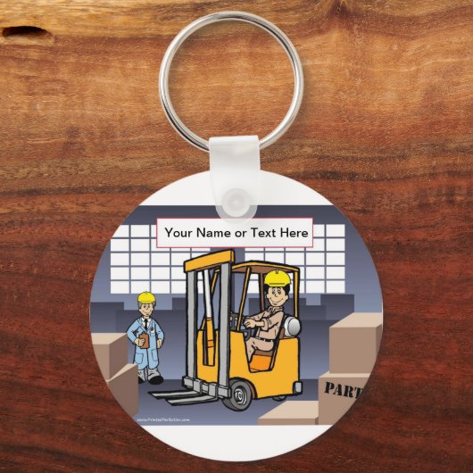 フォークリフトパーソナライズされたドライバー – 男性の漫画 キーホルダー (正面)