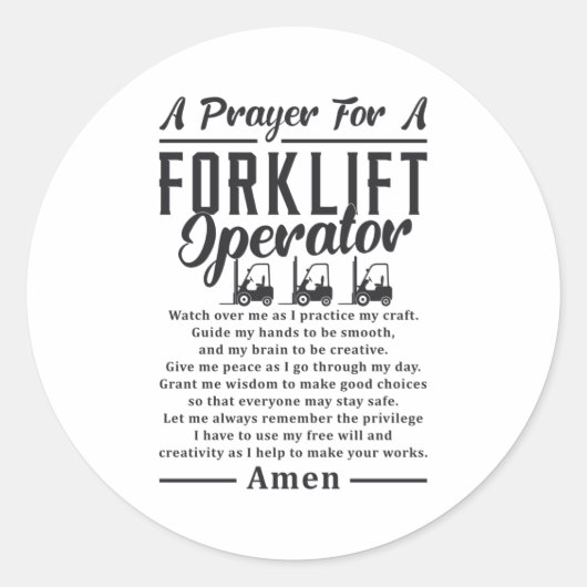フォークリフト運転者用のフォークリフト祈りの言葉 ラウンドシール (正面)