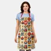 フォークレトロフローラカラフル – モノグラパーソナライズされたム エプロン (着用した状態)